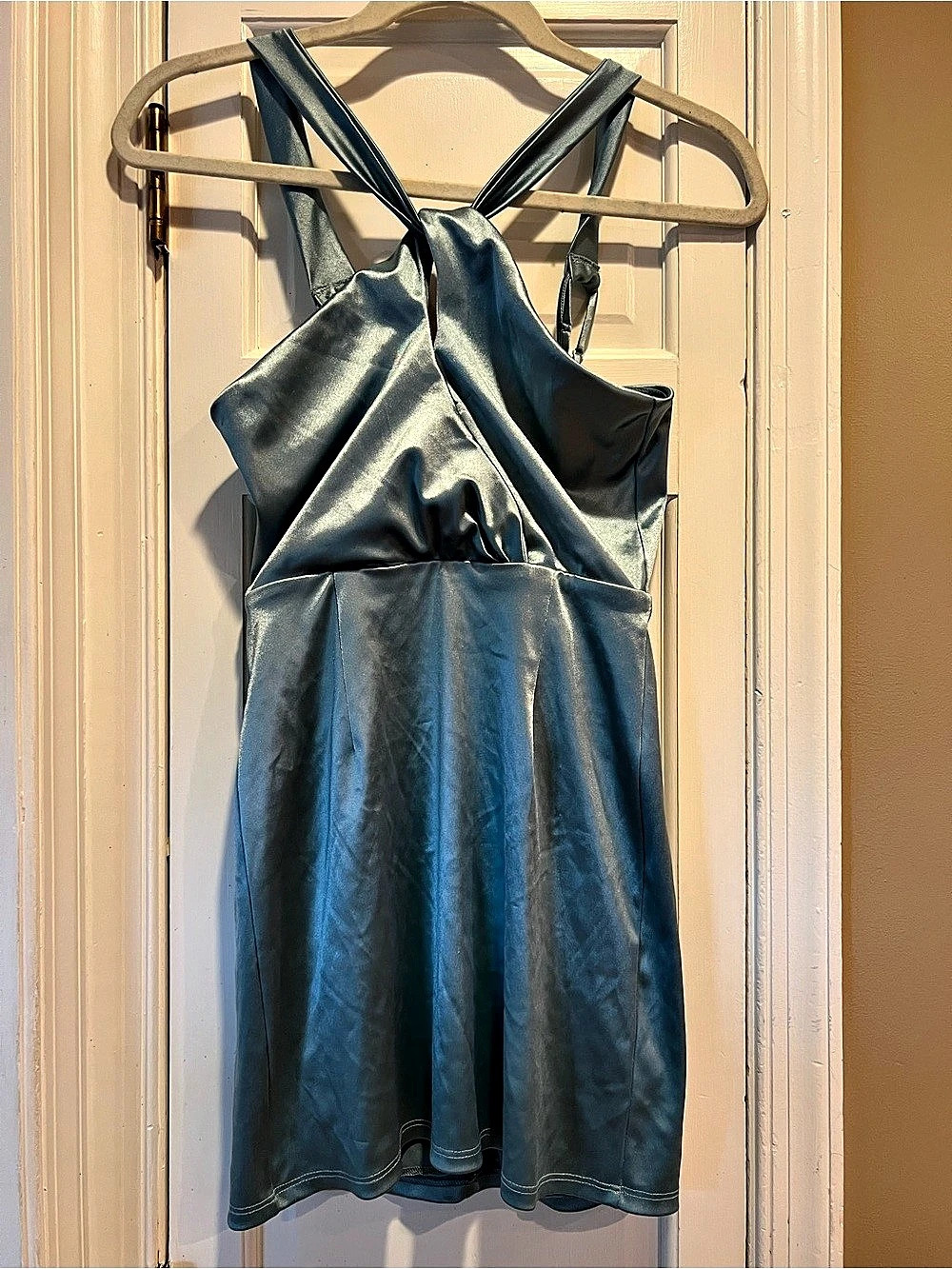 Lulus Sleek Essence Blue Satin Halter Sleeveless Mini Dress Mini Dress
